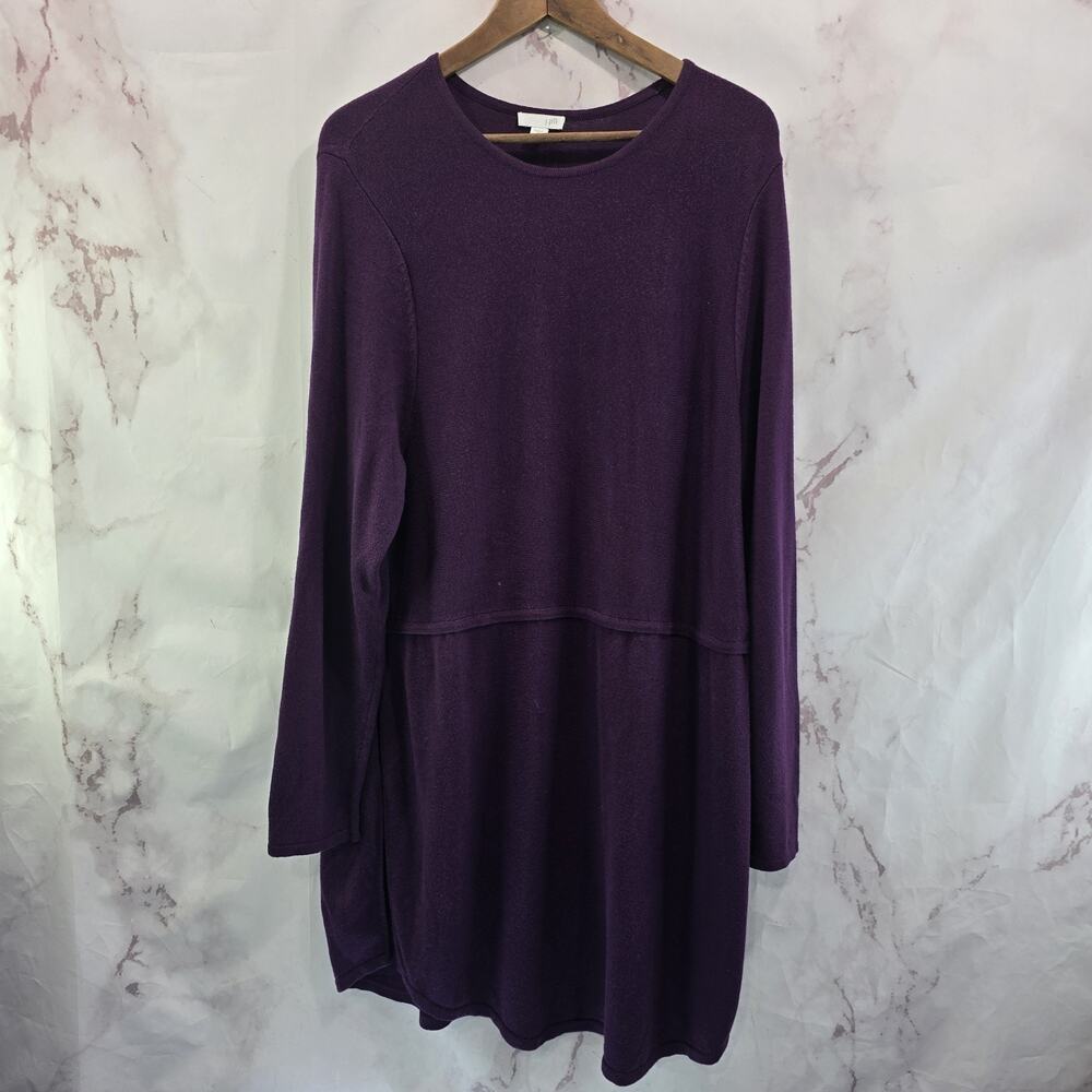 J Jill Dress Womens XL Purple Sweater Houndstooth Long Sleeve Tunic Jewell Tone